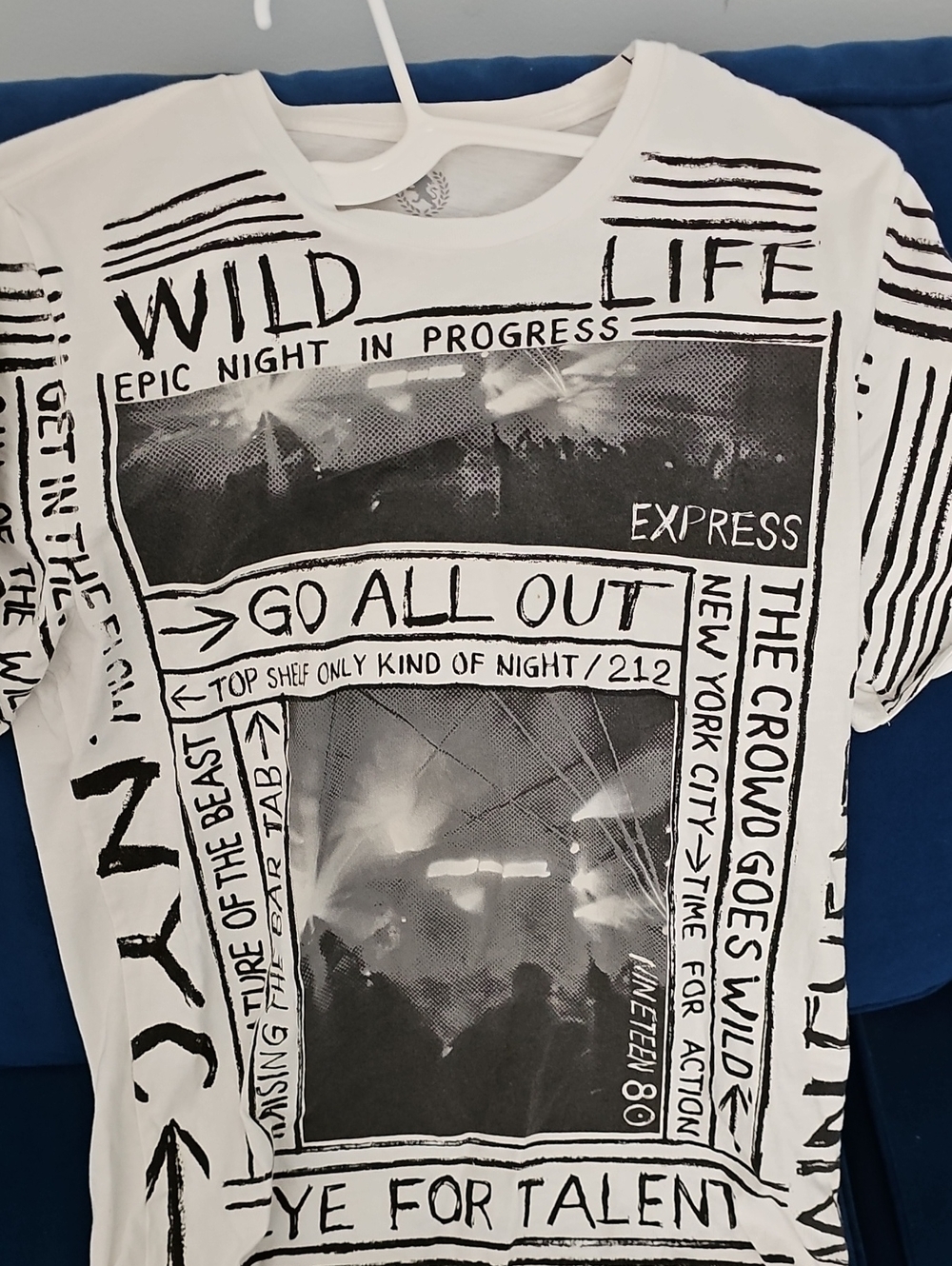 Express White Logo Tee with Subtle Gray Print
